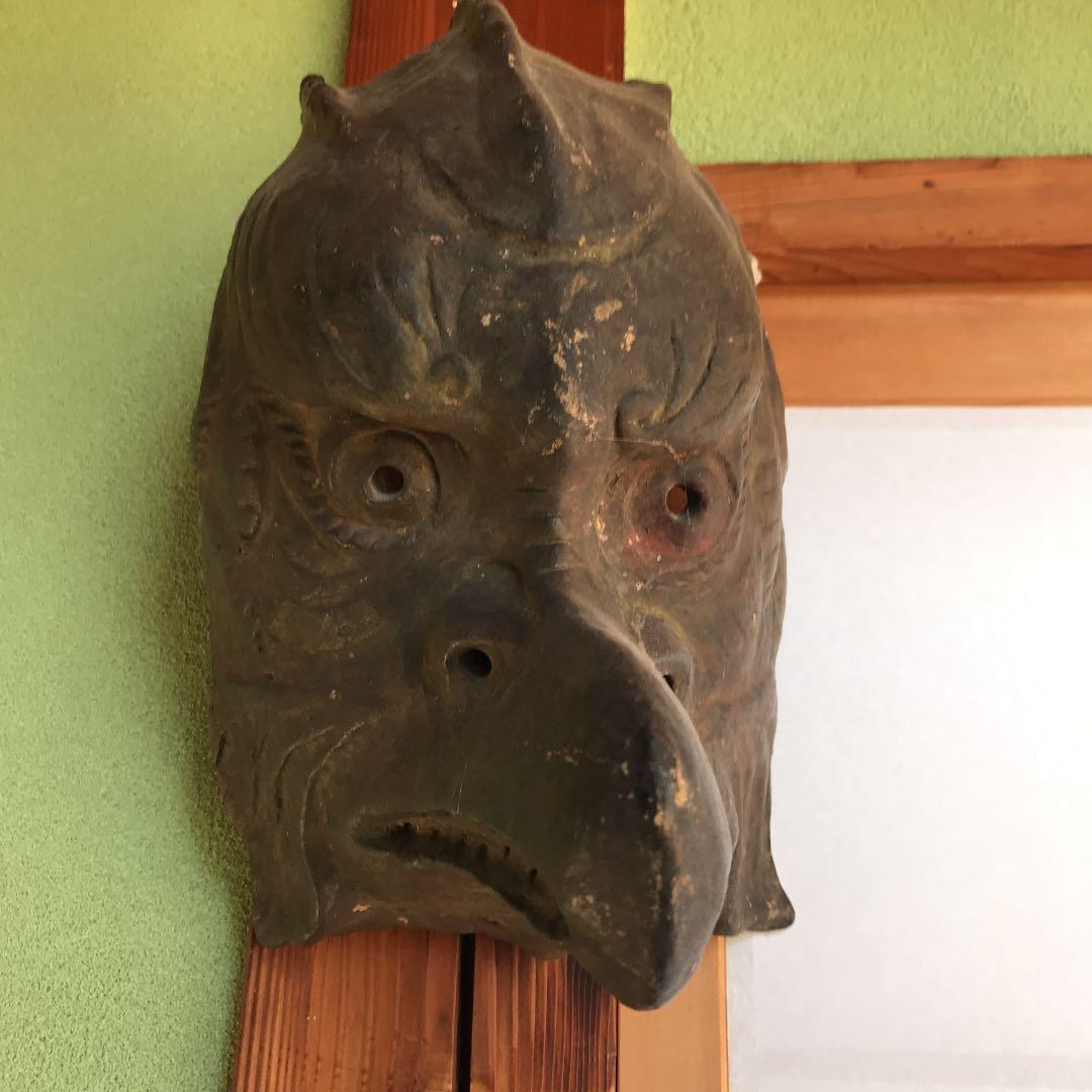 古い伎楽面　迦楼羅面？　大巾値下げ　古い箱見つかる