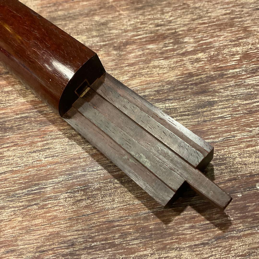 三味線 中棹 金細 金ホゾ 竿 金継ぎ 紅木 収納袋 高級品