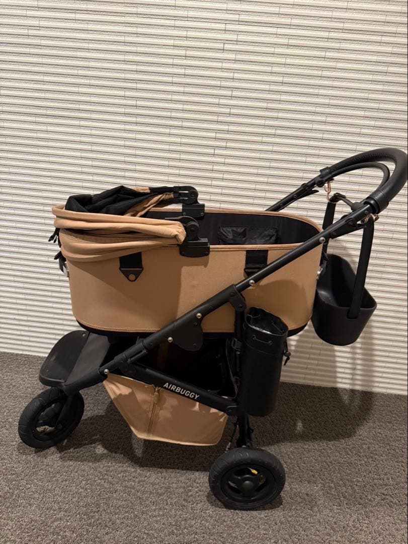 美品AIRBUDDY ペットカート ラージ　ツイルモカ　バッグドリンクホルダー付