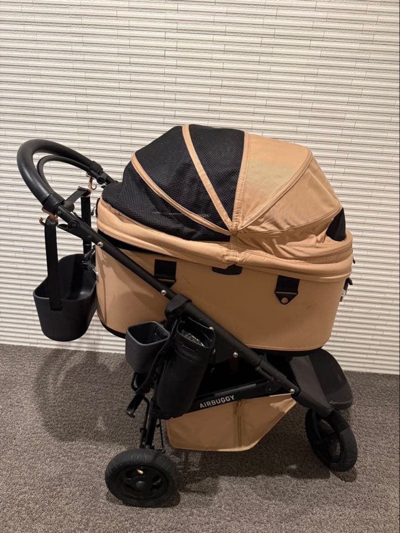美品AIRBUDDY ペットカート ラージ　ツイルモカ　バッグドリンクホルダー付
