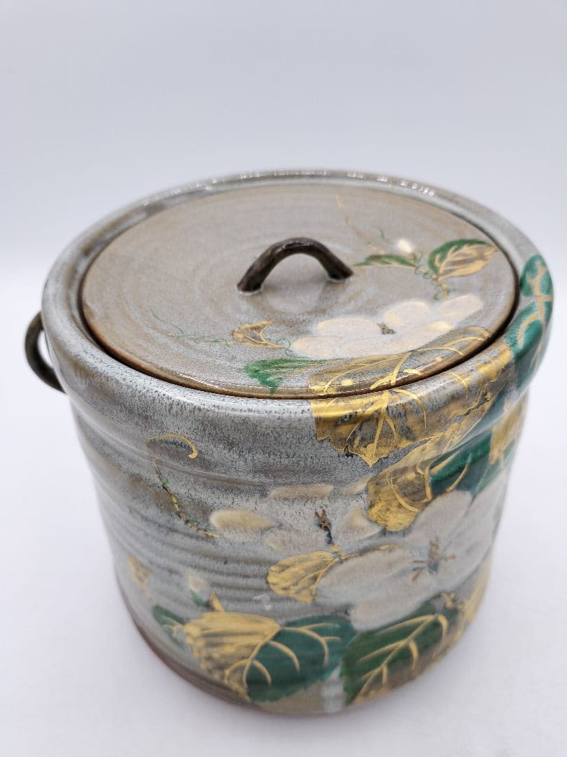 c810 【未使用】水指 乾山写 耳付 夕顔 中村秋峰 木箱 茶道具 古物