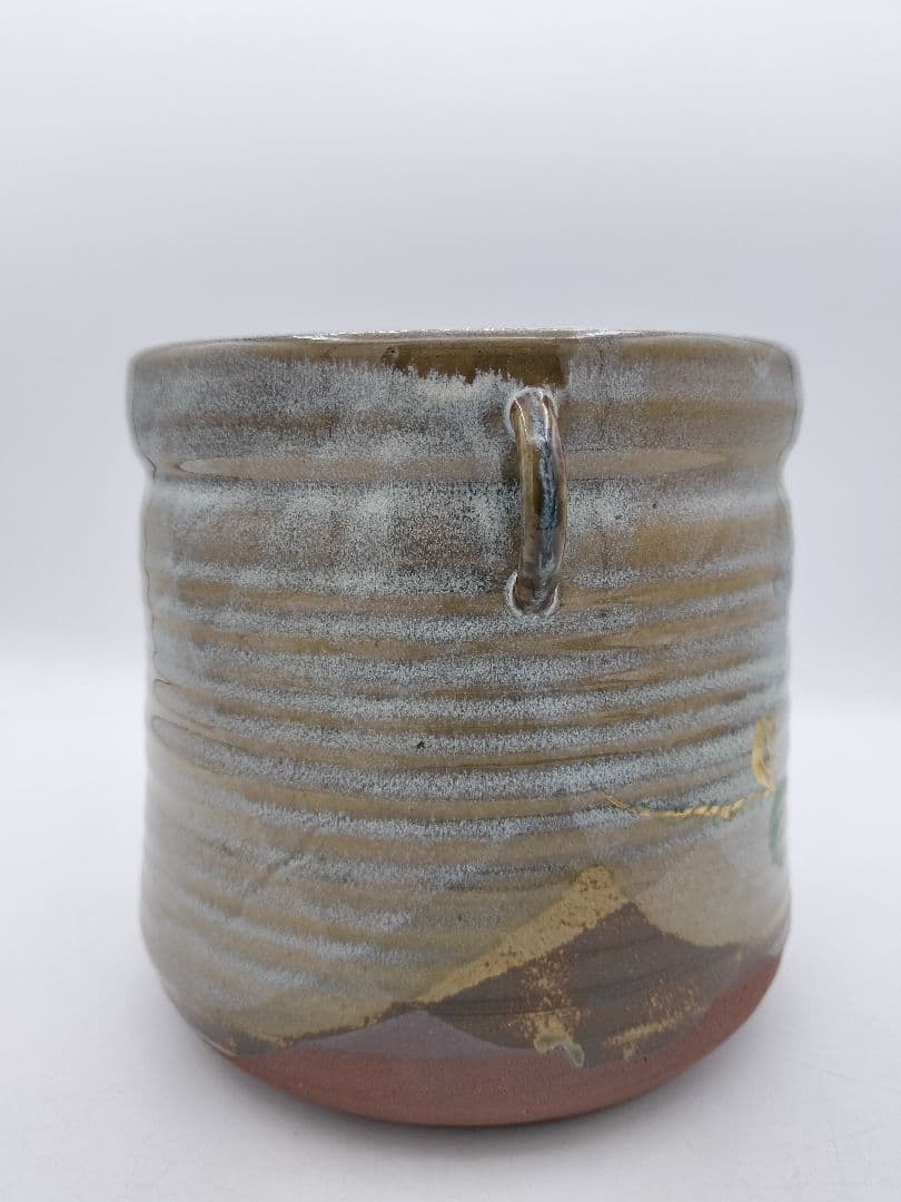 c810 【未使用】水指 乾山写 耳付 夕顔 中村秋峰 木箱 茶道具 古物