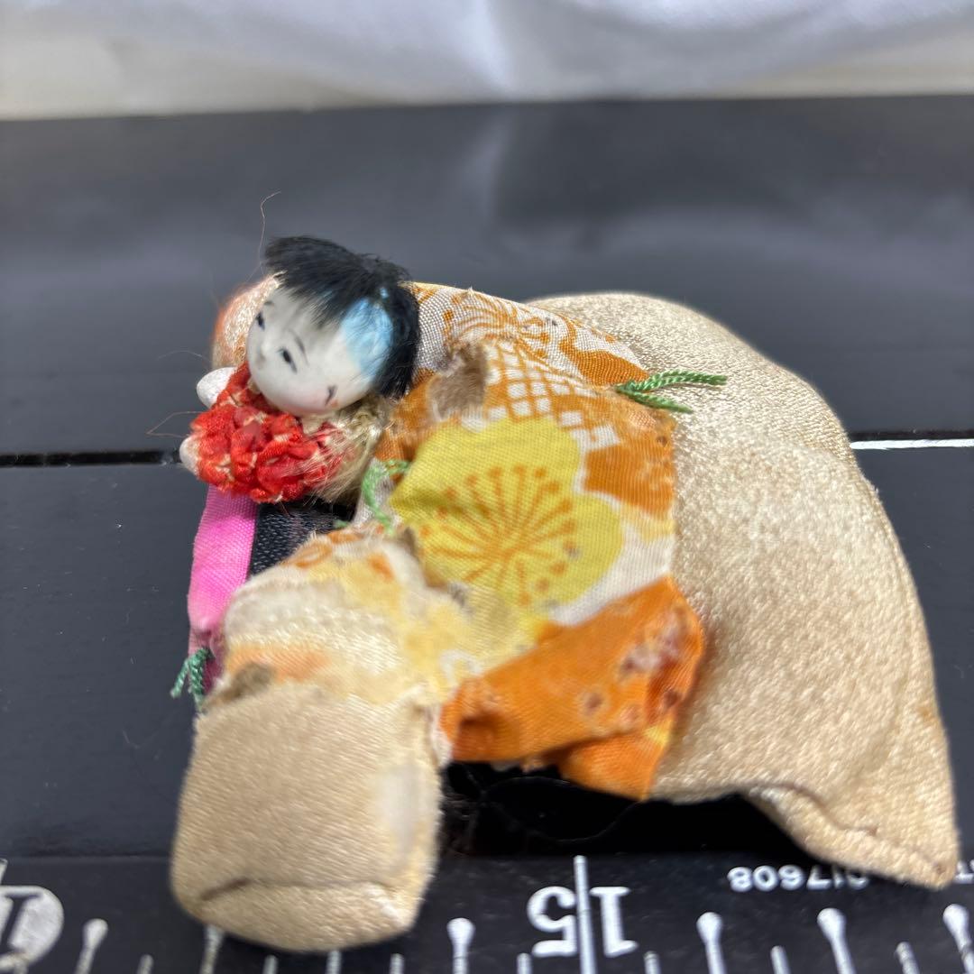 ❷アンティークハイハイ人形こま犬、亀ガラスケース桐箱童子大正昭和初期まとめて