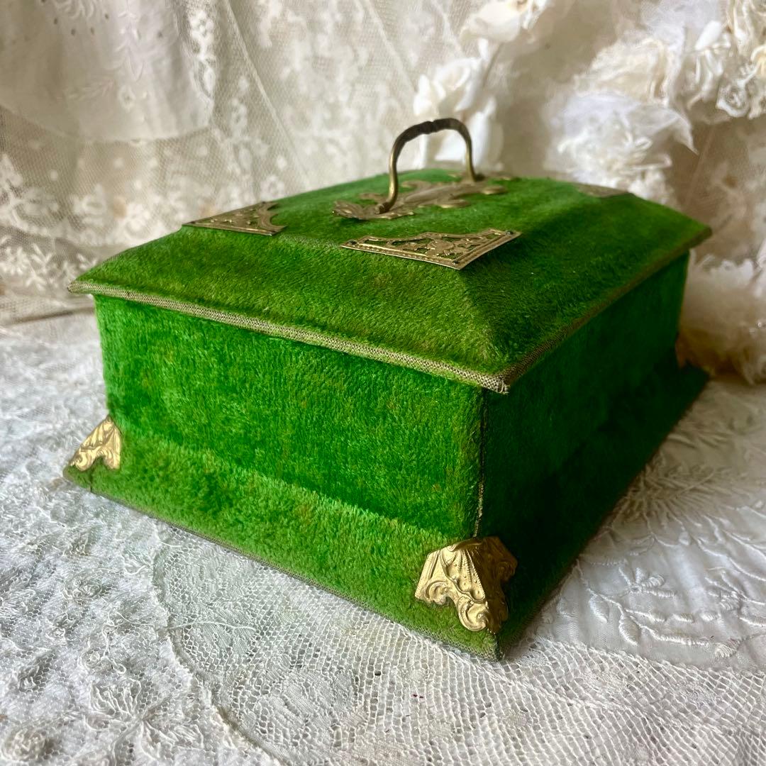 ベルベットメルスリーボックス　ジュエリーケース　グリーン水色フランスアンティーク