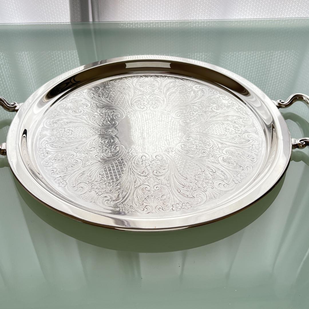 【ビクトリアン】ドリンクトレー / ギャラリートレー【シルバープレート】33cm