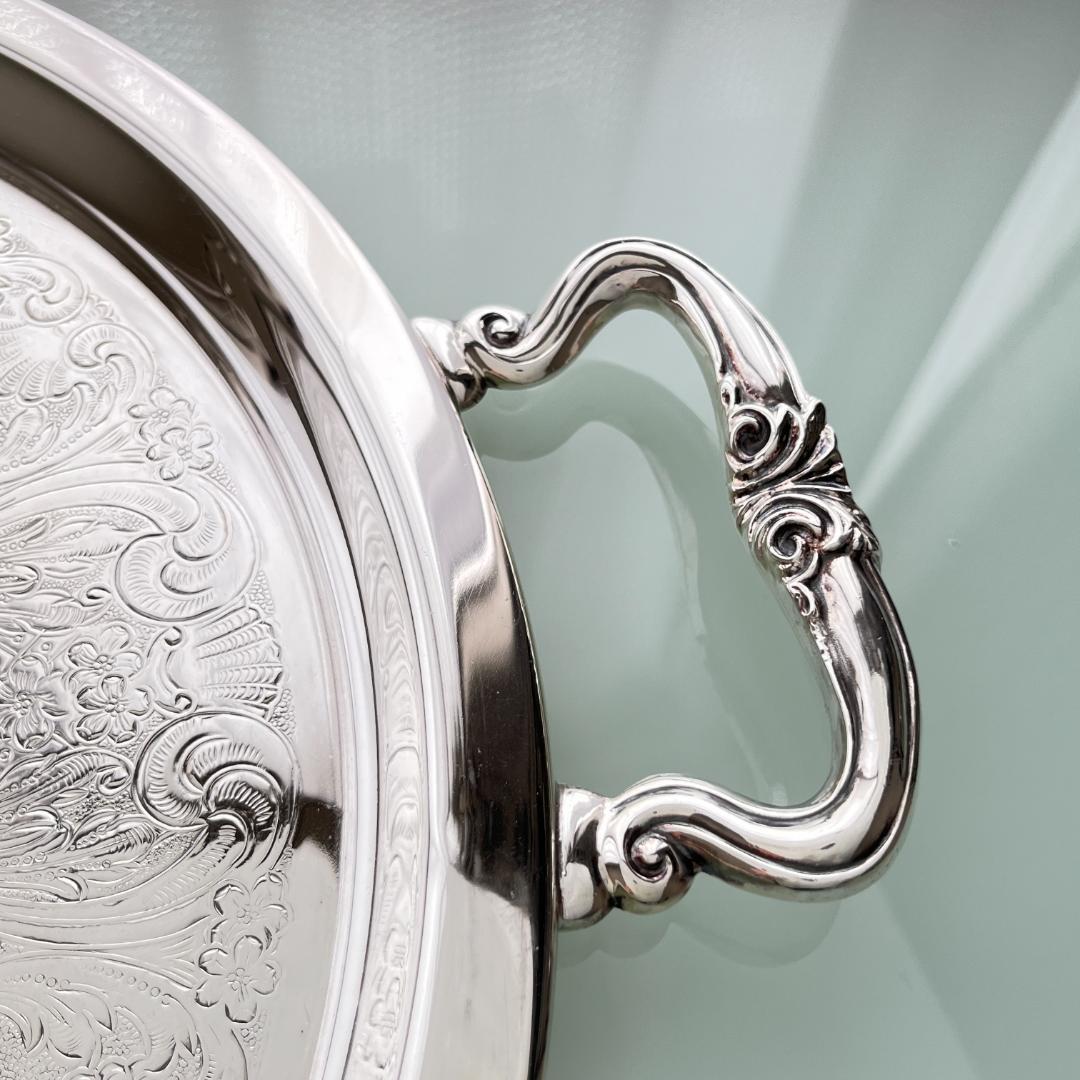 【ビクトリアン】ドリンクトレー / ギャラリートレー【シルバープレート】33cm