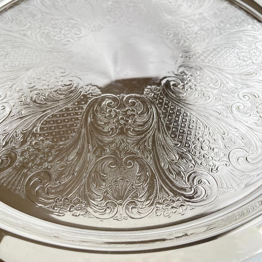 【ビクトリアン】ドリンクトレー / ギャラリートレー【シルバープレート】33cm