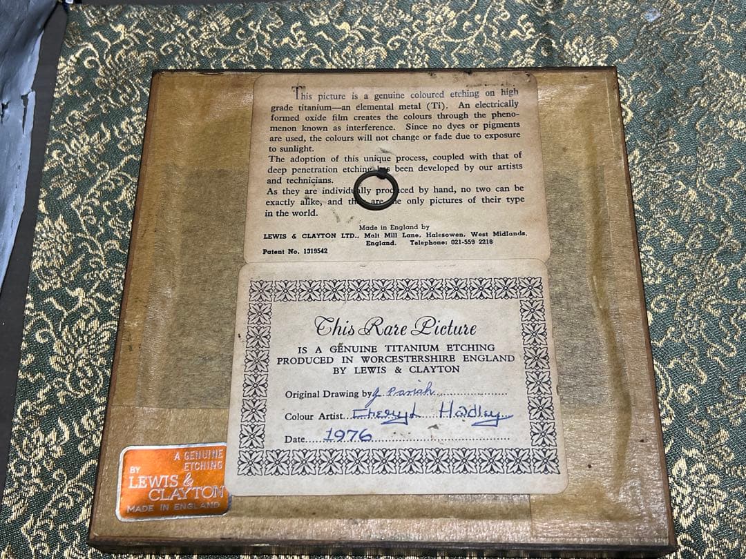 ヤドリギツグミ Hadley ティタニウムエッチング 1976