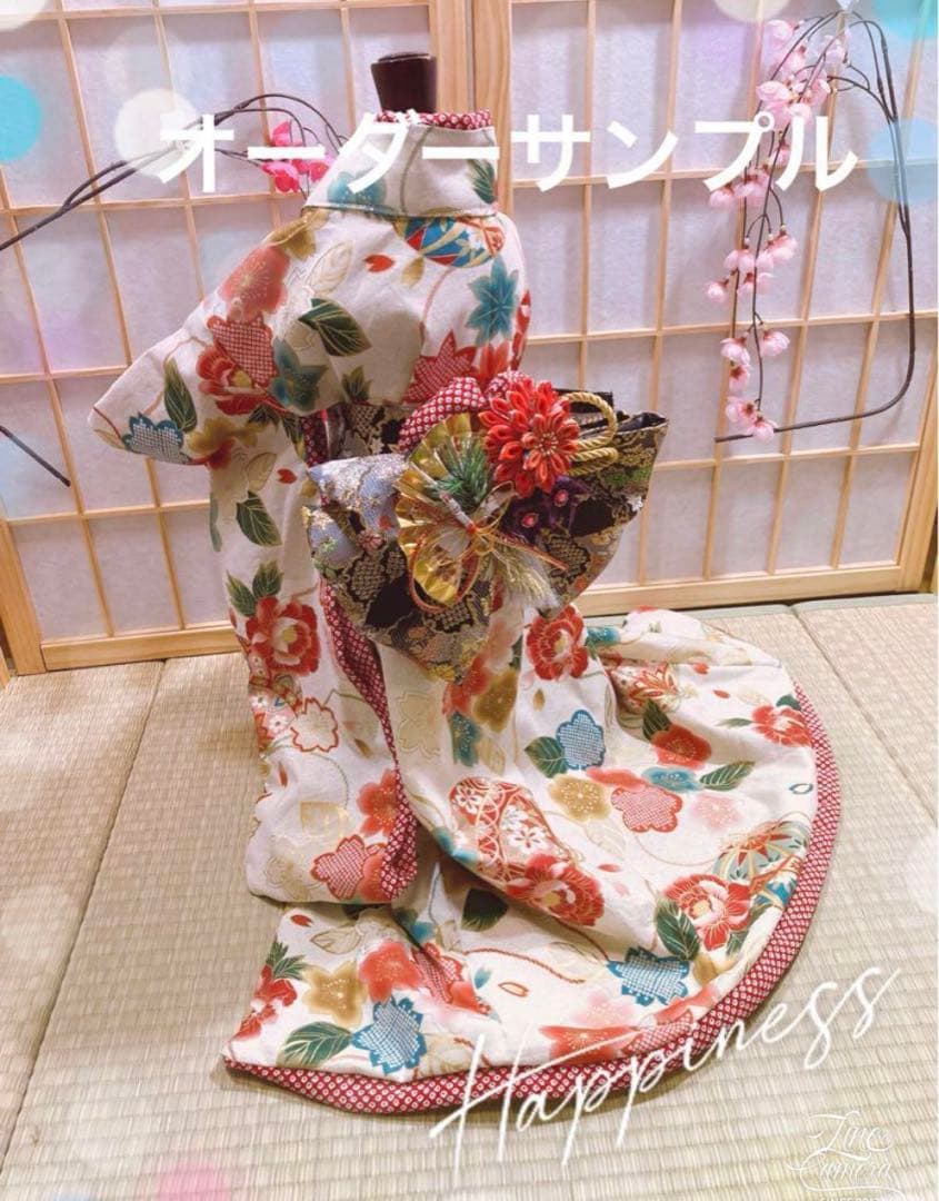 B 448.pon2pan2☆犬オーダー☆有松絞りお着物☆有松絞り犬お引き摺り