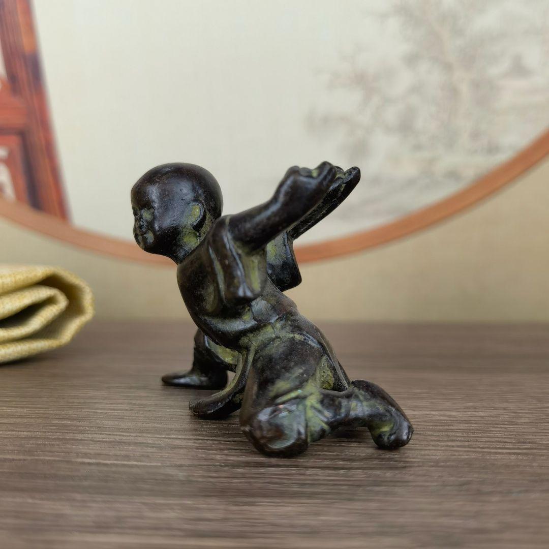 銅製 中国カンフー和尚 応接間 玄関 書架 博古架 茶台 装飾品 工芸品 置物