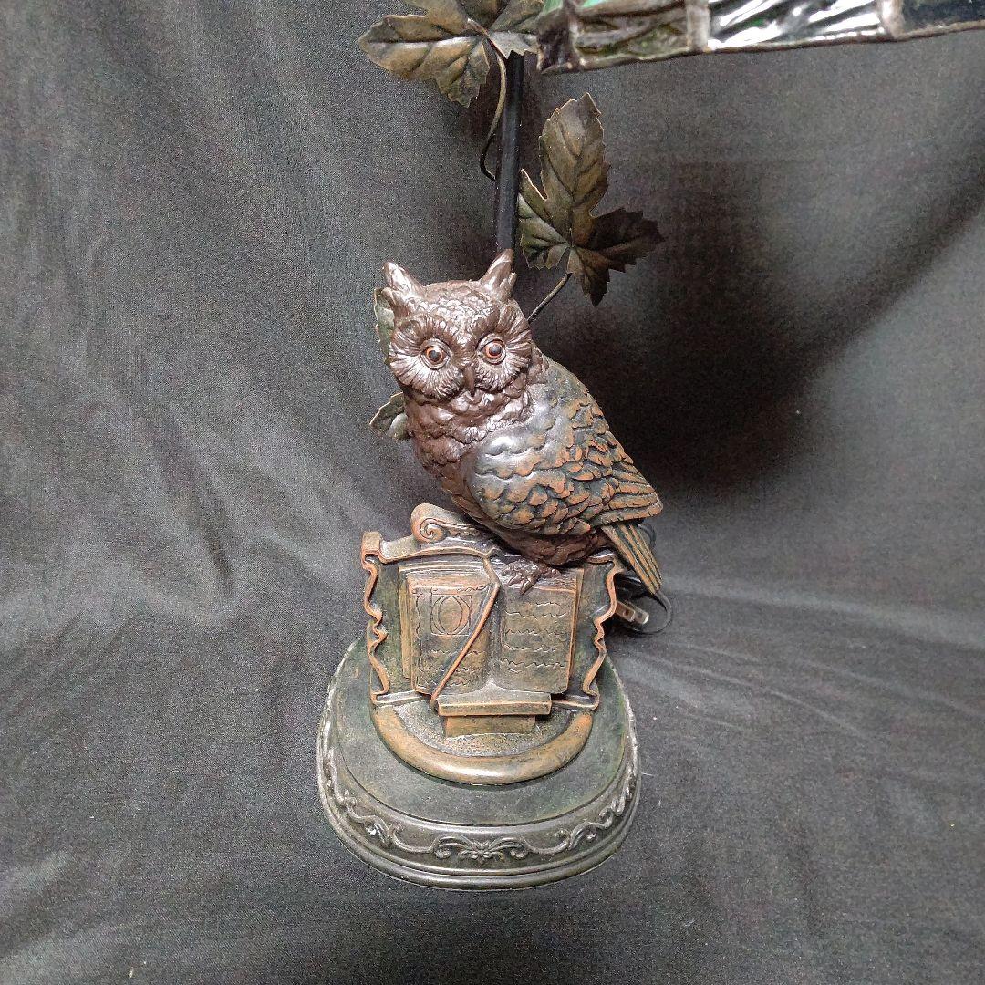フクロウのステンドグラスランプ 高さ約51cm