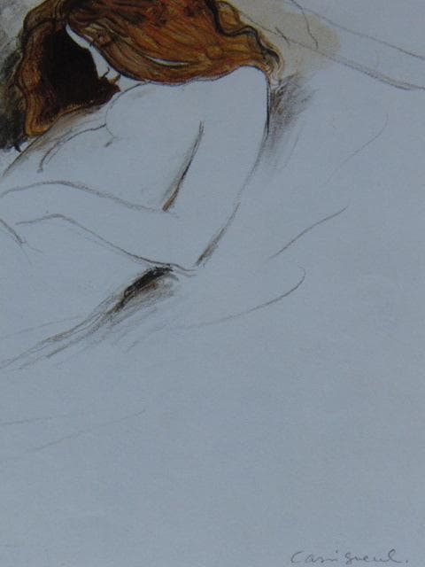 カシニョール、居眠りをする赤毛の女、希少な額装用画集より、新品高級額装付