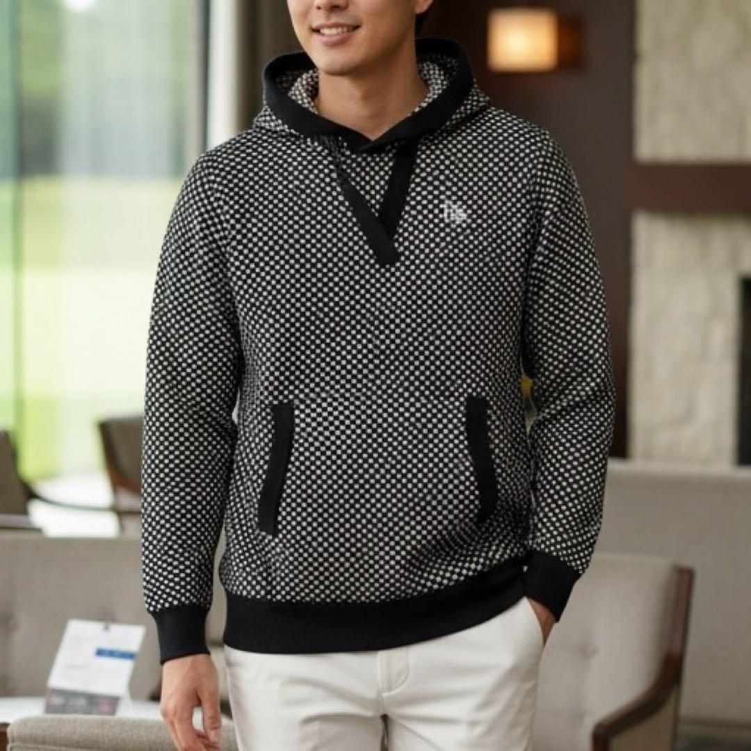 パーリーゲイツ　ニット　パーカー　M〜L相当　白　黒　チェック　総柄　4