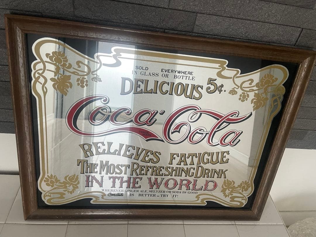 coca-cola コカコーラ　パブミラー　鏡　ビンテージ　レトロ　木製フレーム