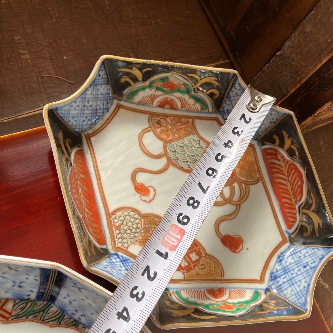 専用。アンティーク　和骨董　変形皿　菱形　蚤の市　金彩　八角形　２種　2枚セット