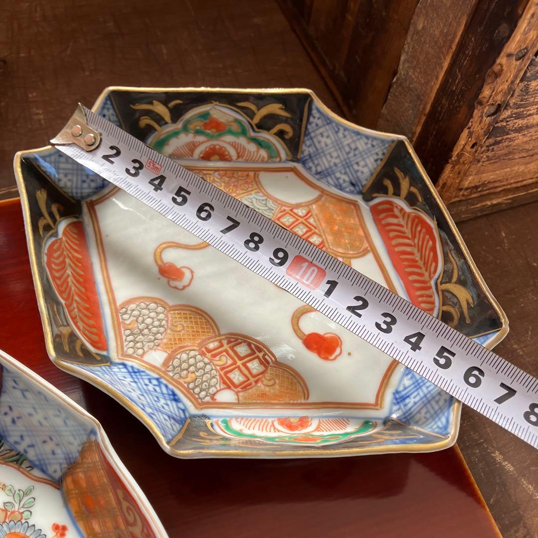 専用。アンティーク　和骨董　変形皿　菱形　蚤の市　金彩　八角形　２種　2枚セット