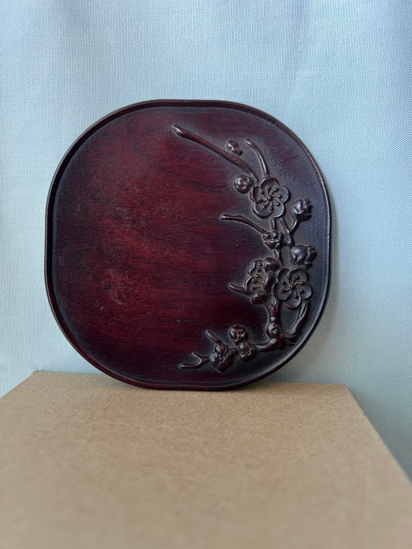 梅蘭竹菊 紫檀木茶托　唐木4枚セット