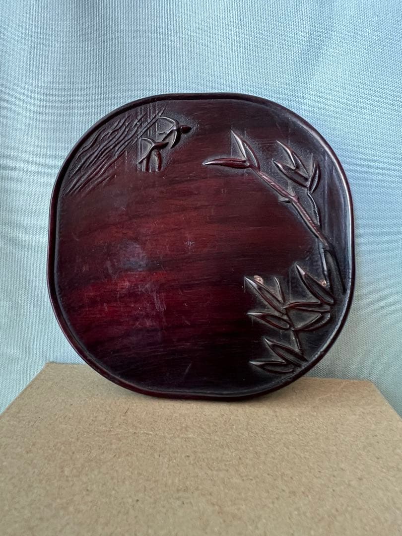 梅蘭竹菊 紫檀木茶托　唐木4枚セット