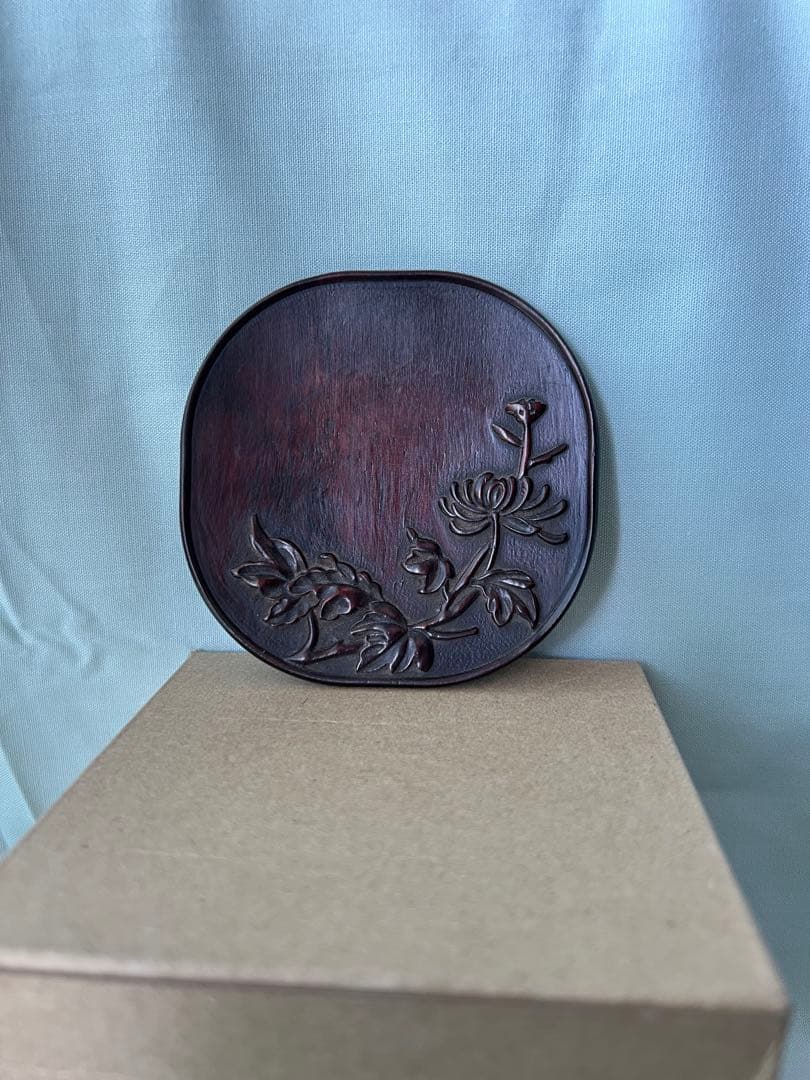 梅蘭竹菊 紫檀木茶托　唐木4枚セット