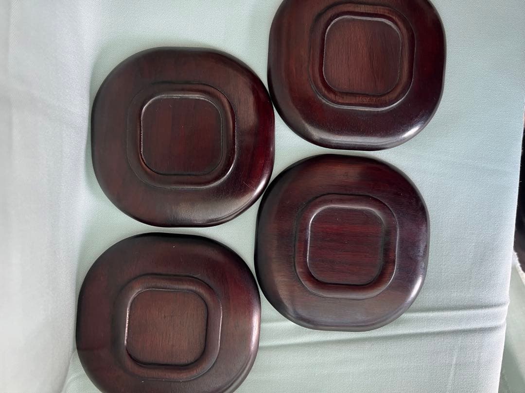 梅蘭竹菊 紫檀木茶托　唐木4枚セット