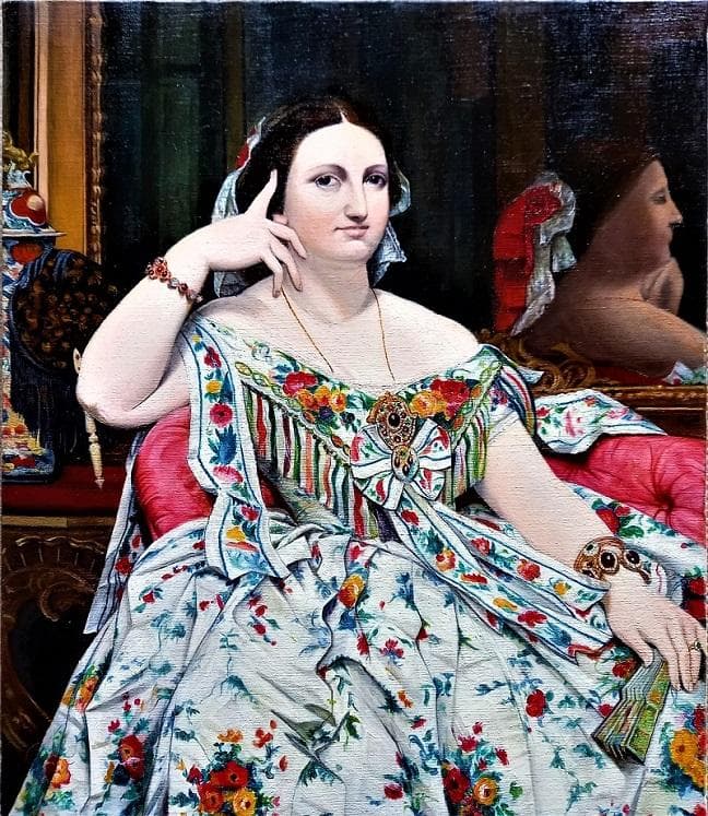 伊藤和生　アングル作「座るモワテシエ夫人の肖像」油彩画にて模写 Ｆ10号 額装