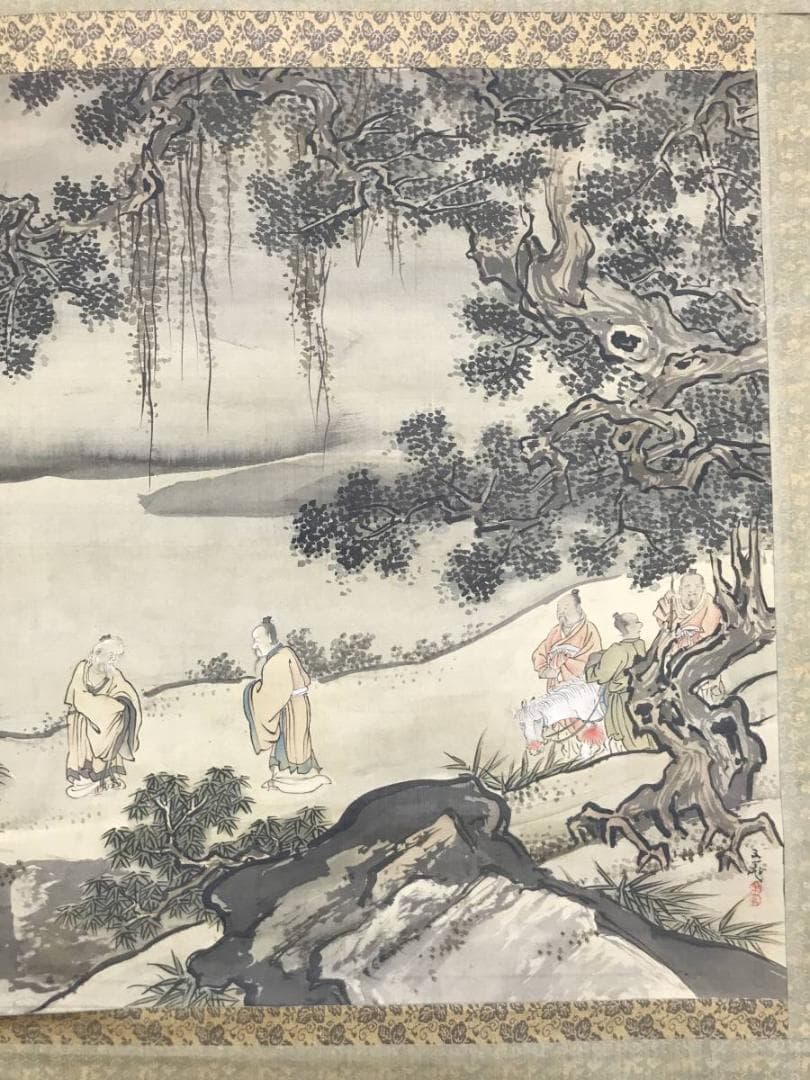 【模写】谷文晁/太公望図/山水図/人物図/横物/掛軸/名家伝来/AD-207