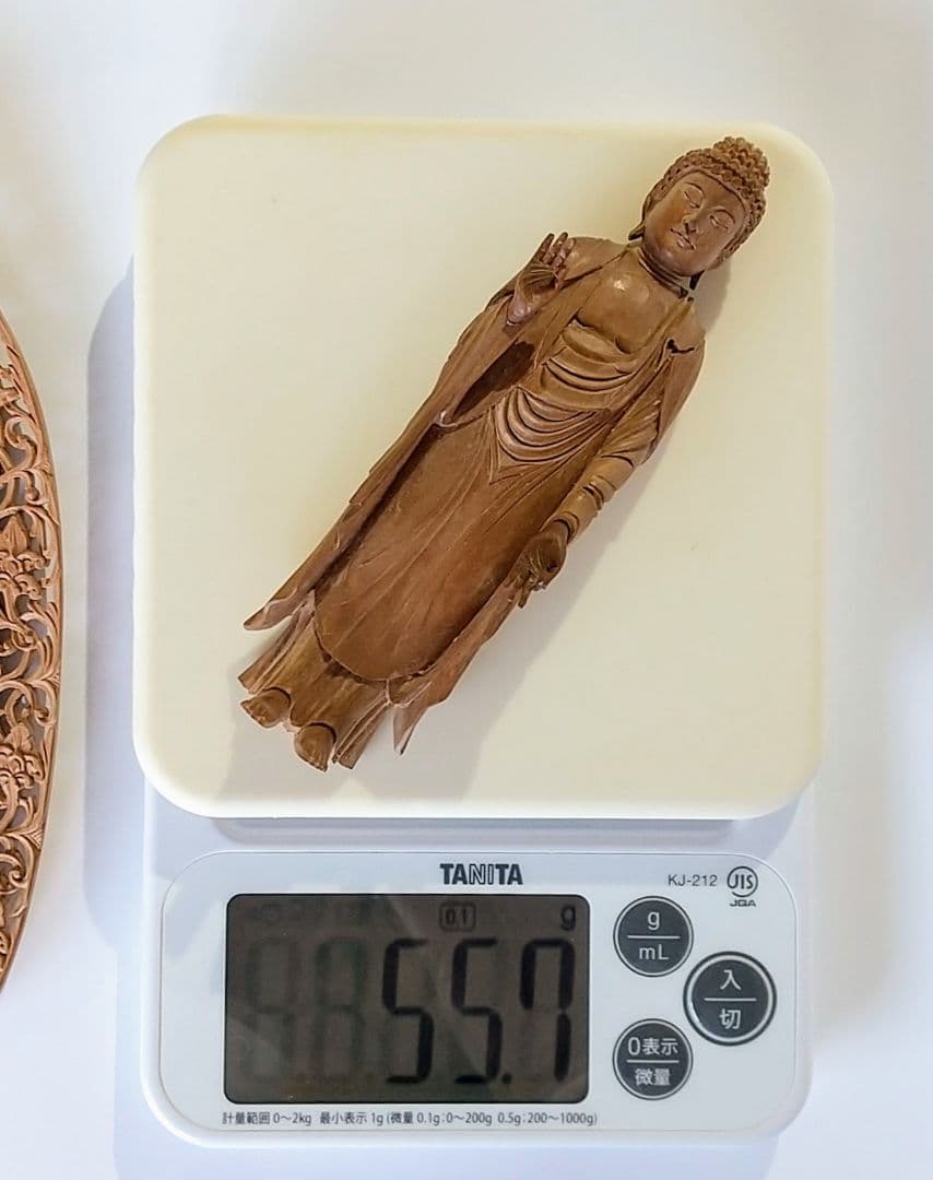 阿弥陀如来立像 4寸 像のみ #657 ◆白檀 木彫 仏像