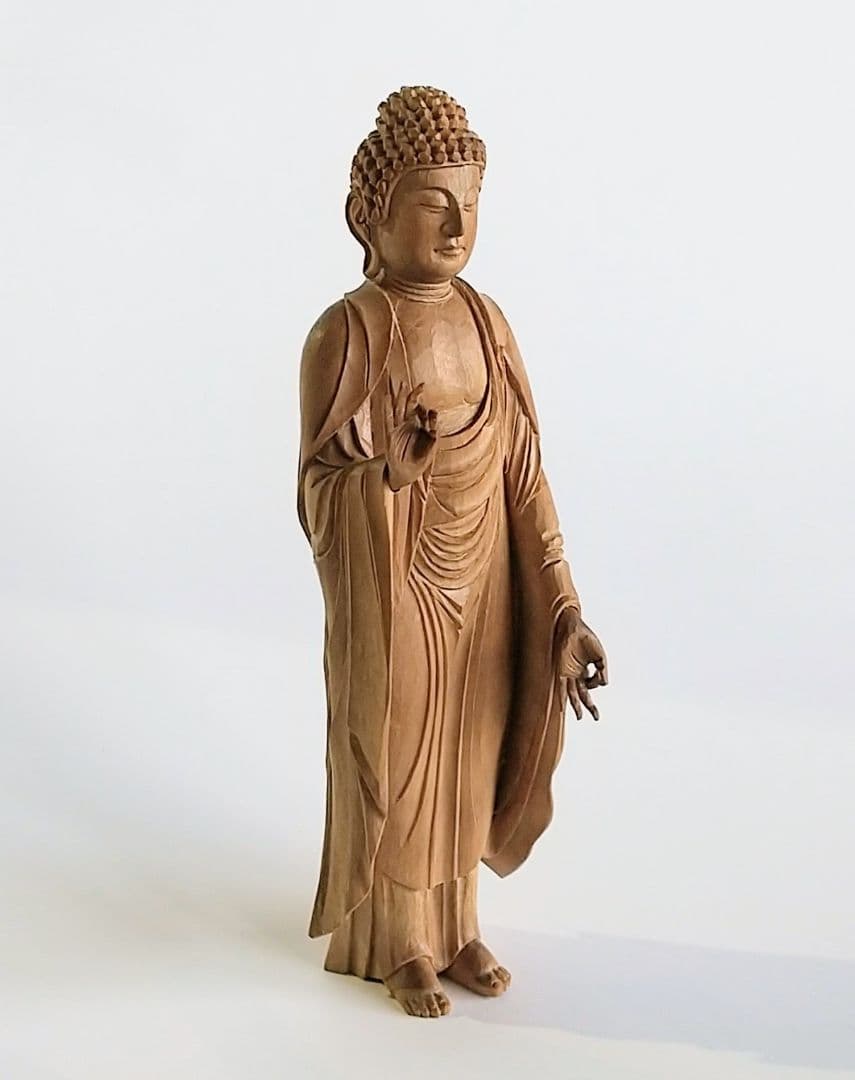 阿弥陀如来立像 4寸 像のみ #657 ◆白檀 木彫 仏像