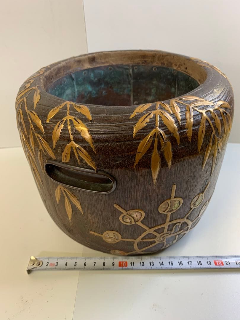 明治時代 伝統工芸品 菊花鳥蒔絵 螺鈿  時代物 古い火鉢