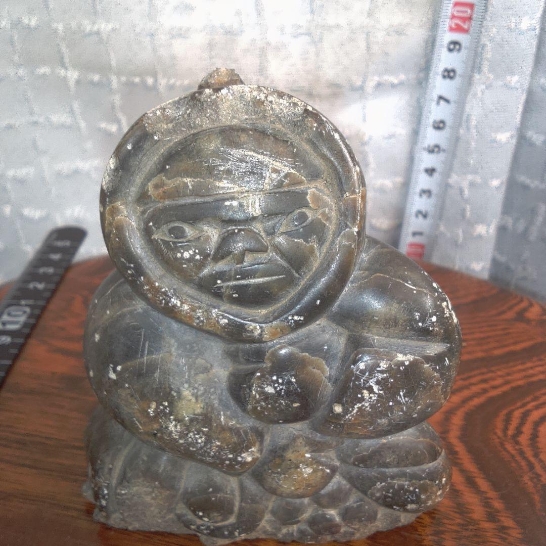 骨董５ イヌイット?黒色石製座仏像
