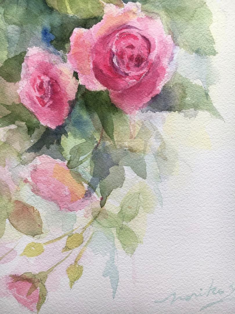 透明水彩画原画蔓薔薇つるバラローズバラ⑤
