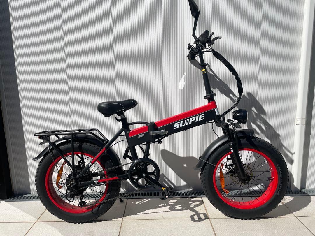 SUNPIE 電動アシスト自転車 折りたたみ式 電動自転車 走行少ない 黒/赤