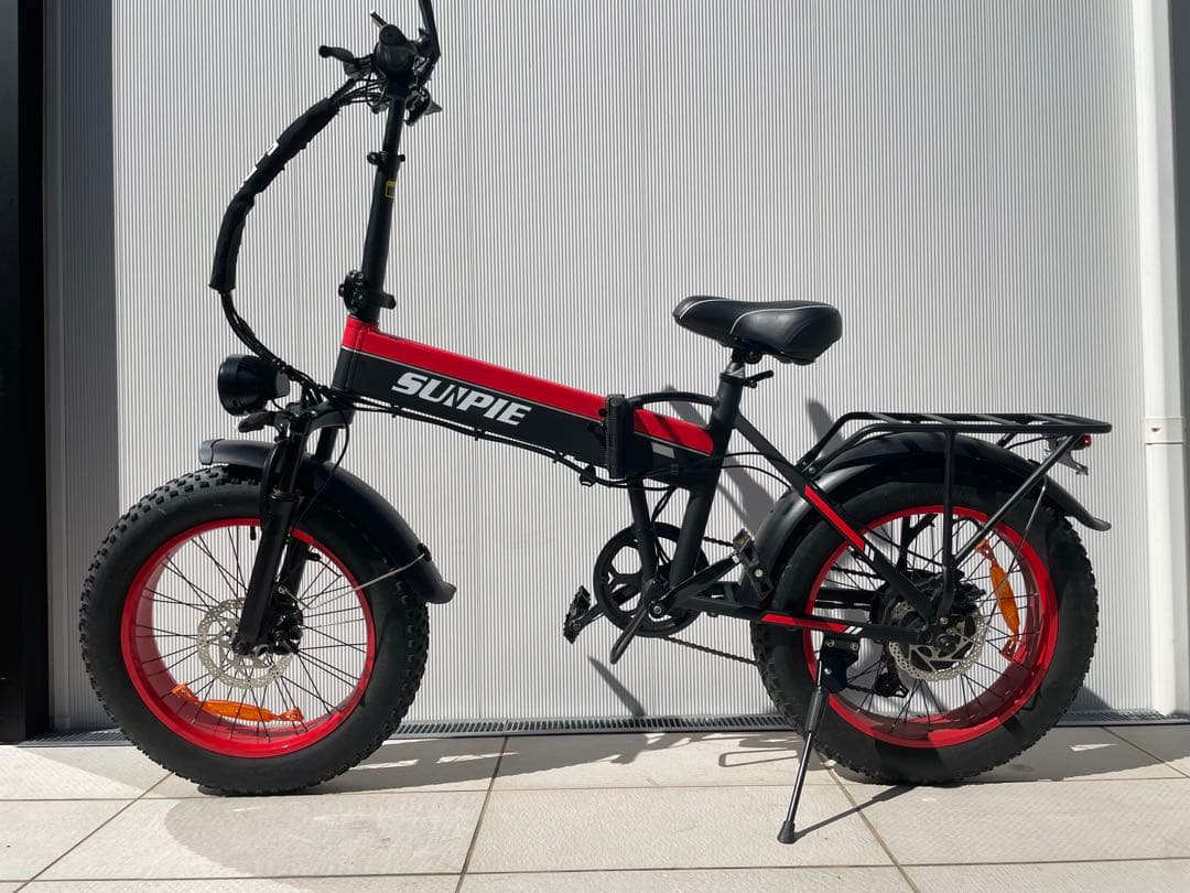 SUNPIE 電動アシスト自転車 折りたたみ式 電動自転車 走行少ない 黒/赤