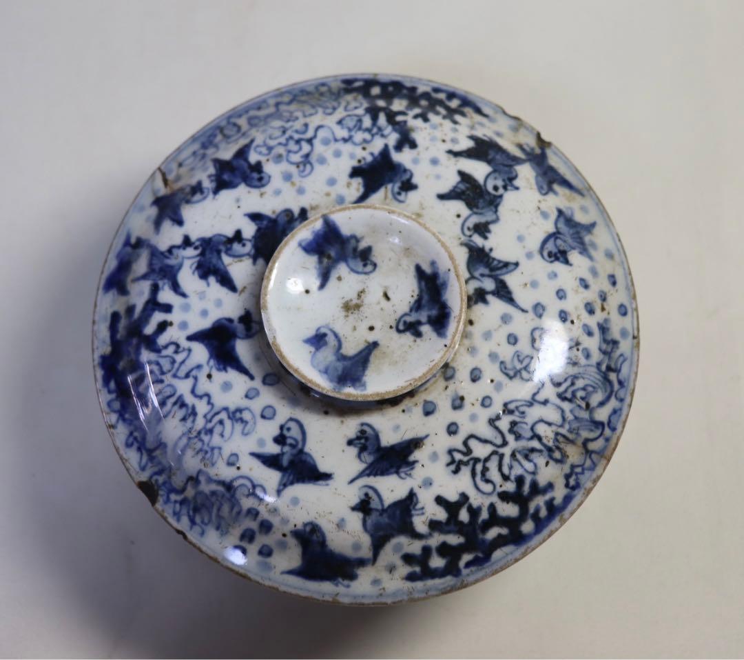 時代　染付　蓋物　菓子器　送料込み1108