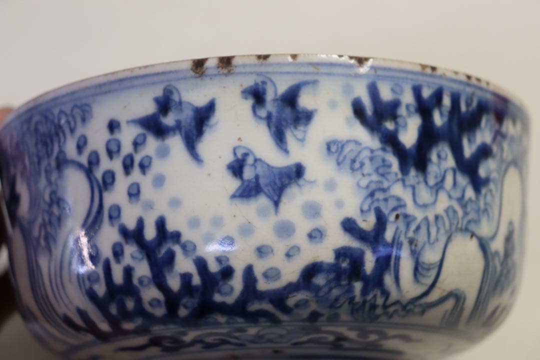 時代　染付　蓋物　菓子器　送料込み1108