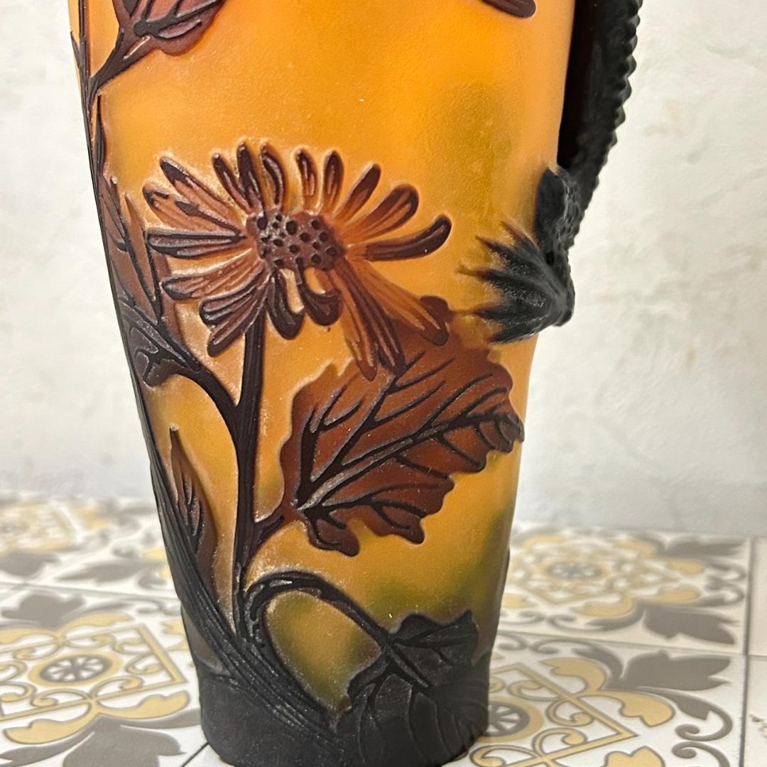エミール　ガレ風　花瓶　被せガラス　蜥蜴紋　　 高さ30ｃｍ