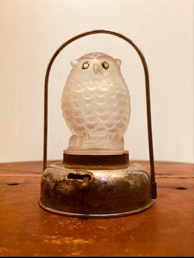 雰囲気抜群！ミミズク型豆ランプ◇豆ランタン◇アンティークランプ◇ビンテージランプ
