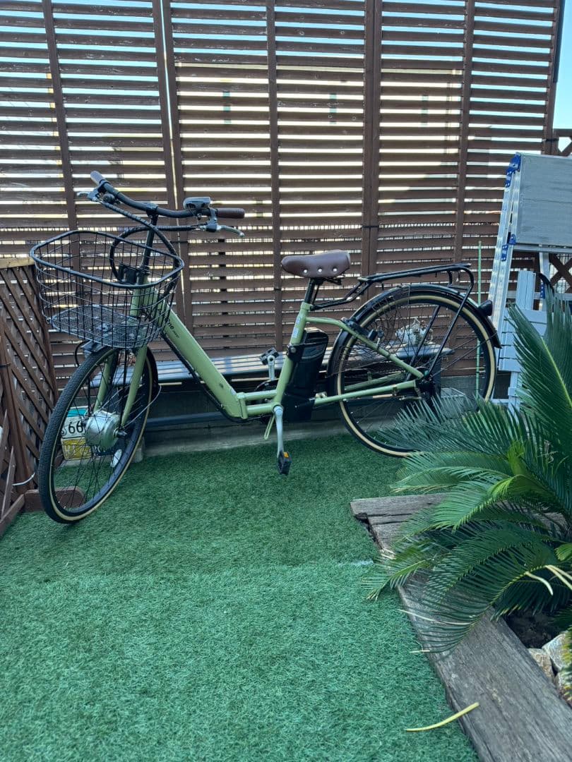 電動アシスト自転車 グリーン 前カゴ付き26インチ変速なし