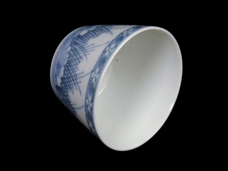 古伊万里　染付　雪輪に葦の図　蕎麦猪口　E760AS-CYl