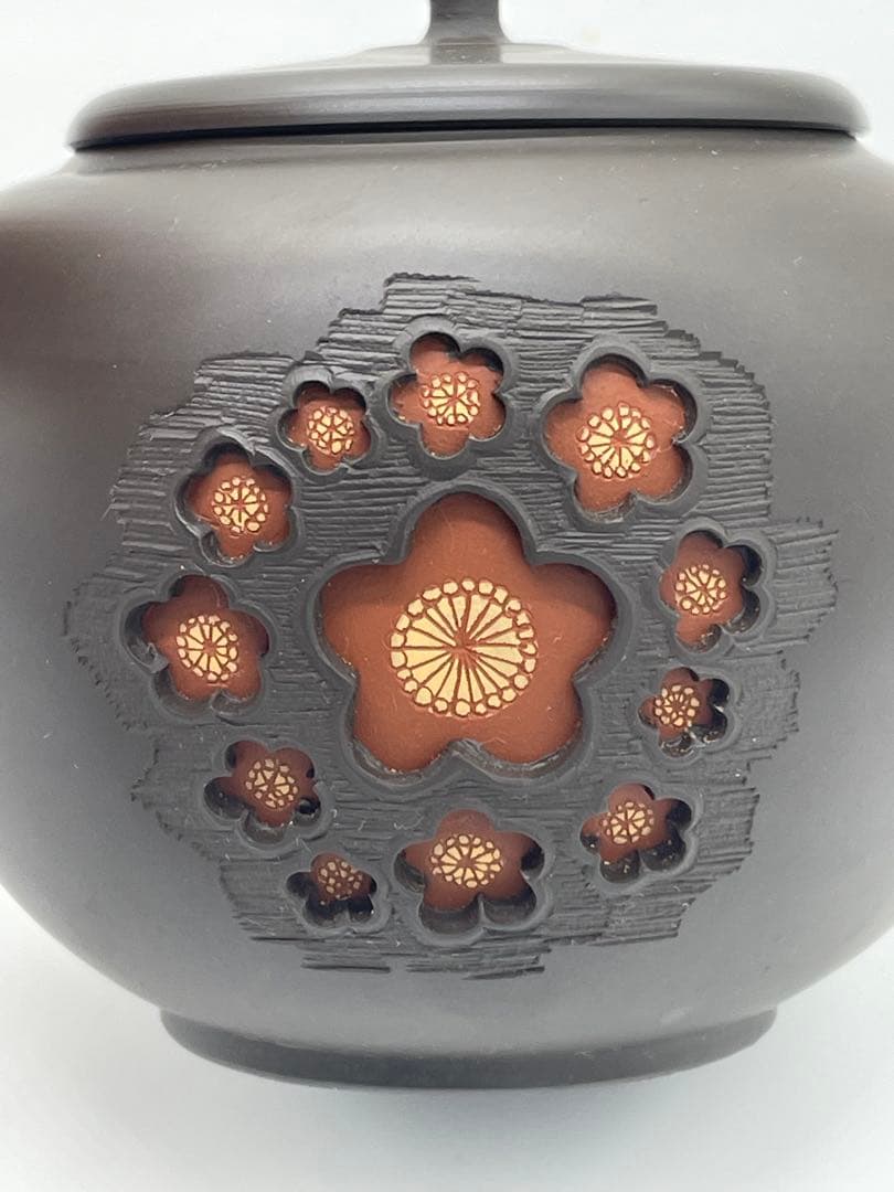 【美品】常滑焼 二代 間野舜園 茶注 急須 作彫刻文 煎茶道具 共箱 専用布付き