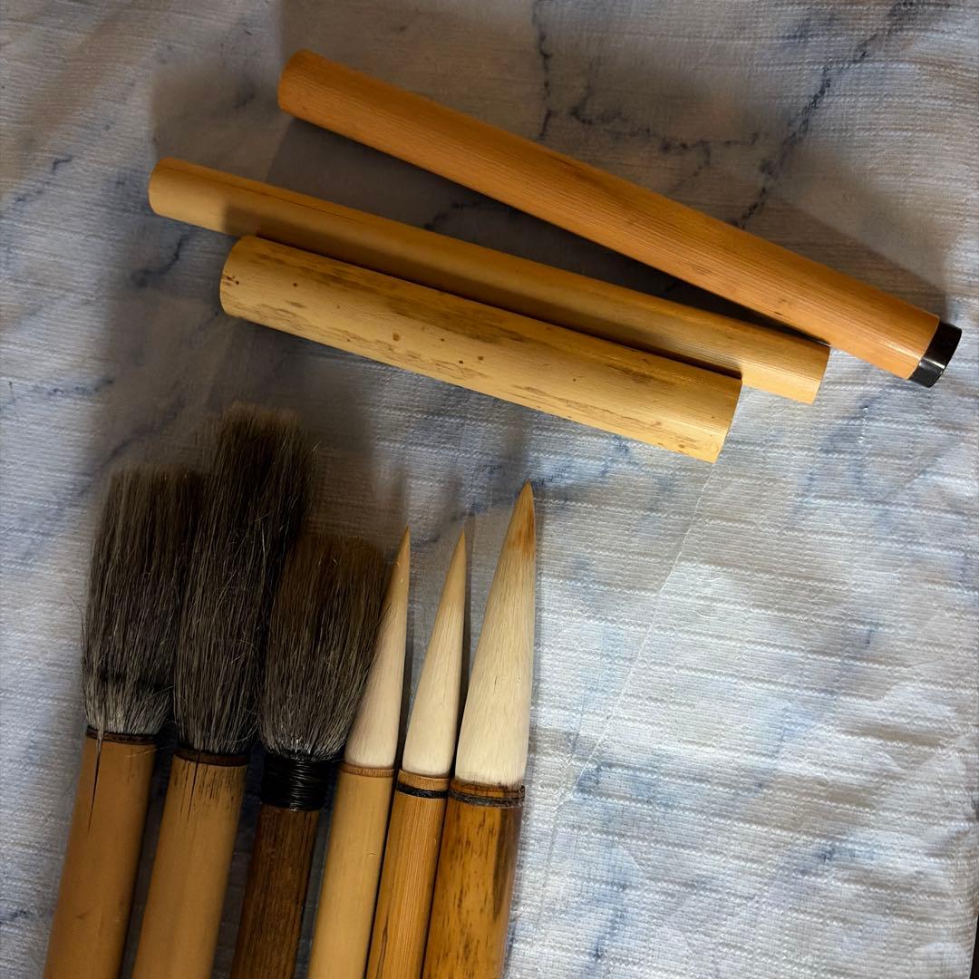 古筆　中国　アンティーク　羊毛　上海工藝　毛筆 6本セット 竹製 書道