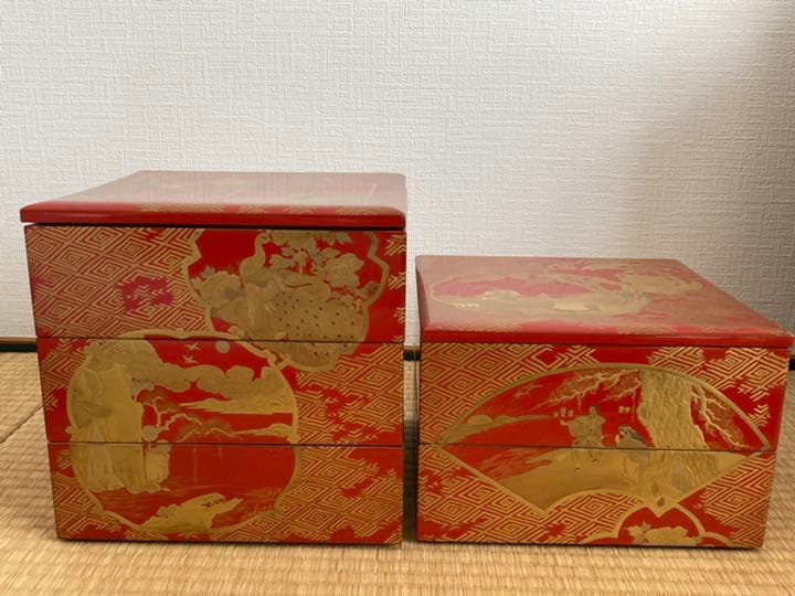 高級時代木製漆器　極上松蒔絵 五段重箱　蒔絵 超美品