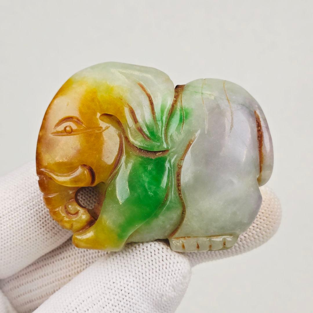 古美術 翡翠 手彫 清 吉象 太平有象 根付 玉佩 縁起物 美品