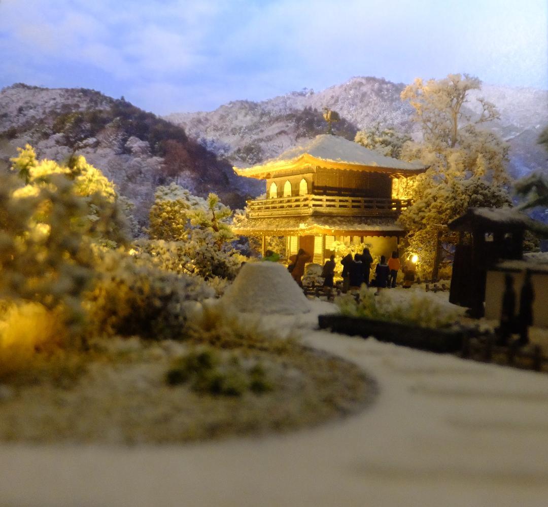 1/150・雪の銀閣寺・ジオラマ・完成品・ＬＥＤライトアップ・アクリルケース付