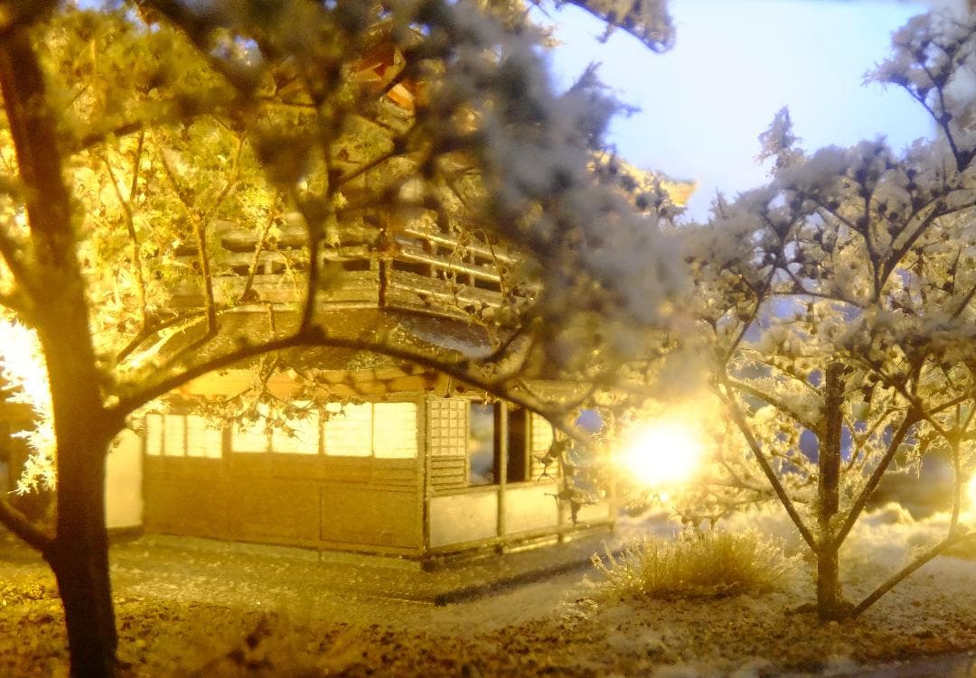 1/150・雪の銀閣寺・ジオラマ・完成品・ＬＥＤライトアップ・アクリルケース付