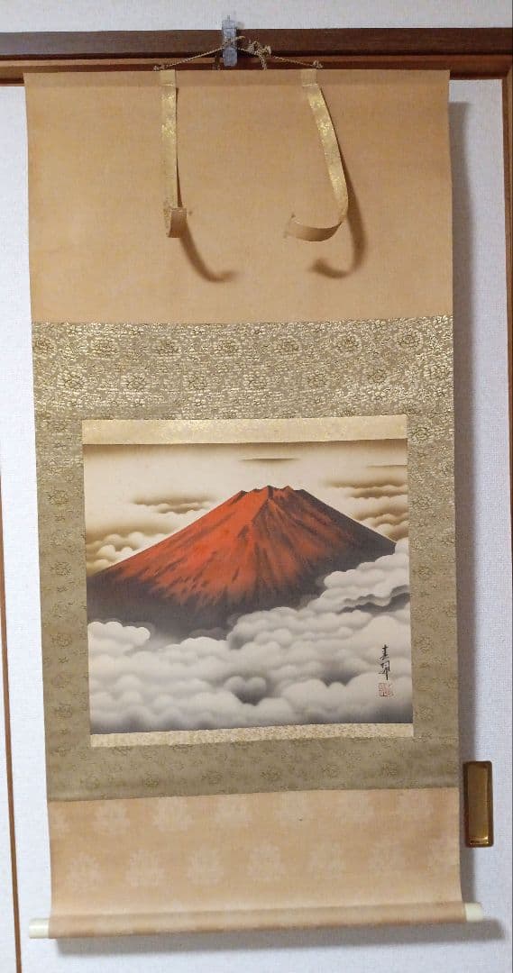 赤富士 古い掛け軸 美術品 骨董品 日本絵画 喜翠画