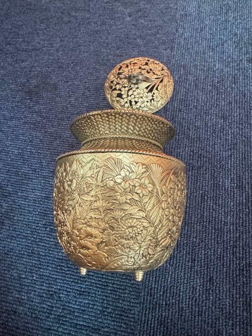 1830 七宝模様 香炉 金工 鍛栄造