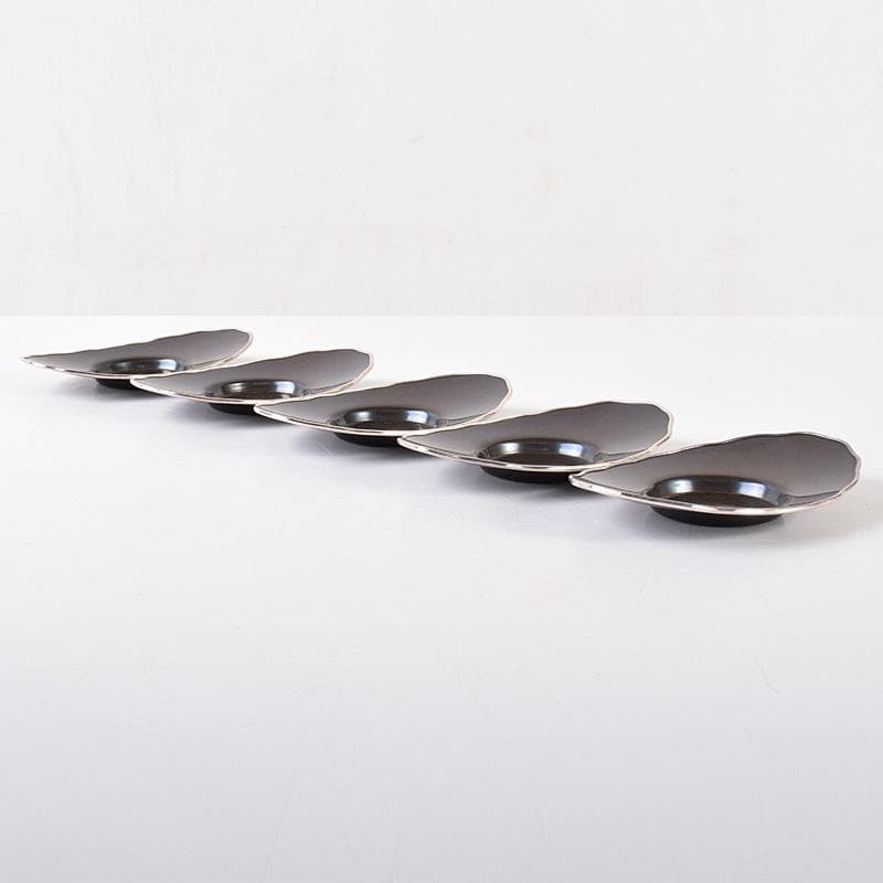 茶道具　静和堂　金谷五良三郎作　銅小判銀覆輪　茶托　五客　共布共箱　FR8042