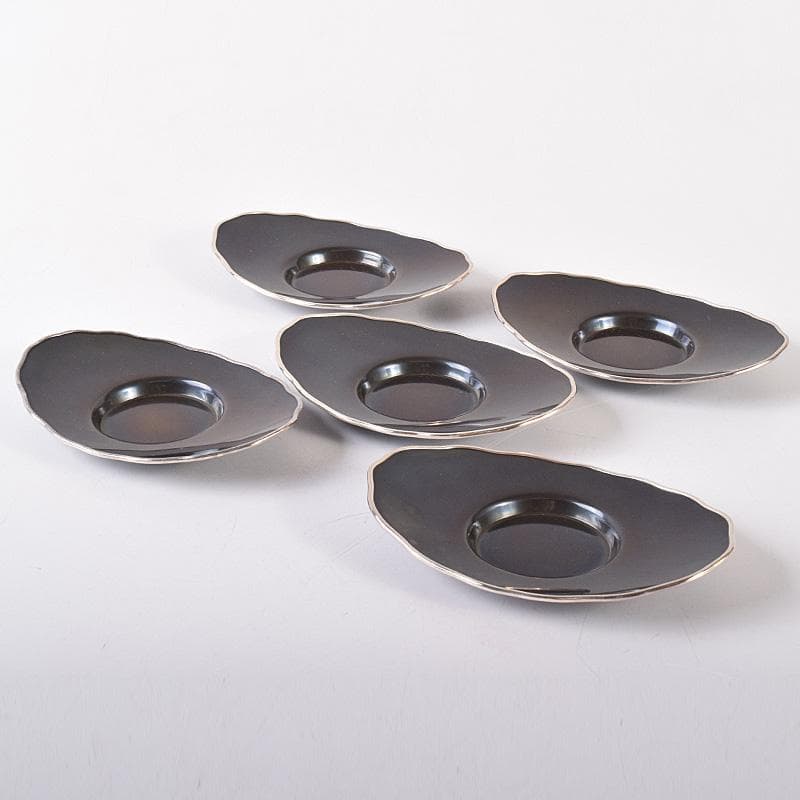 茶道具　静和堂　金谷五良三郎作　銅小判銀覆輪　茶托　五客　共布共箱　FR8042