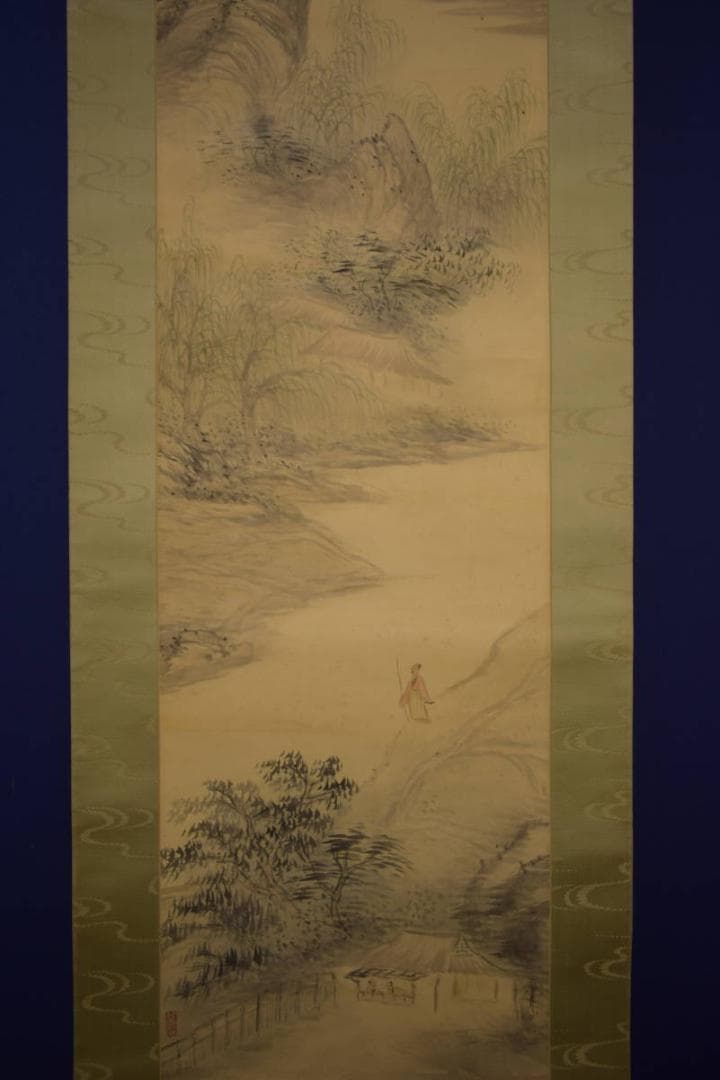 真作/河野秋邨/色彩山水図/布袋屋掛軸HI-842